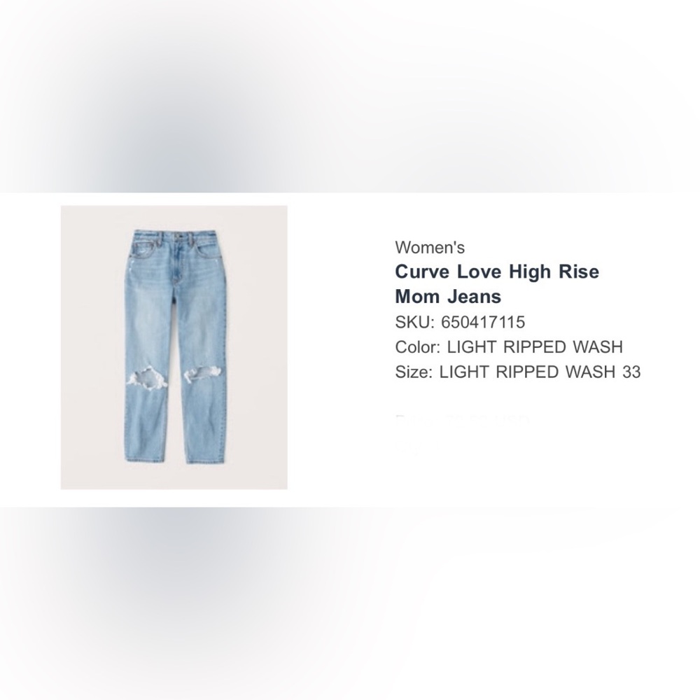 Abercrombie Curve Love High Rise Mom Jeans - 33